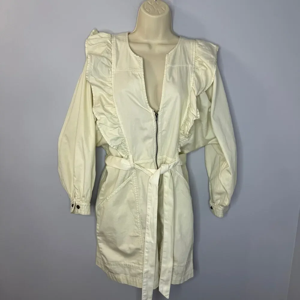 Free People Imogene Mini Dress Ecru White Cotton Ruffle Zipper Cream Sz S New
